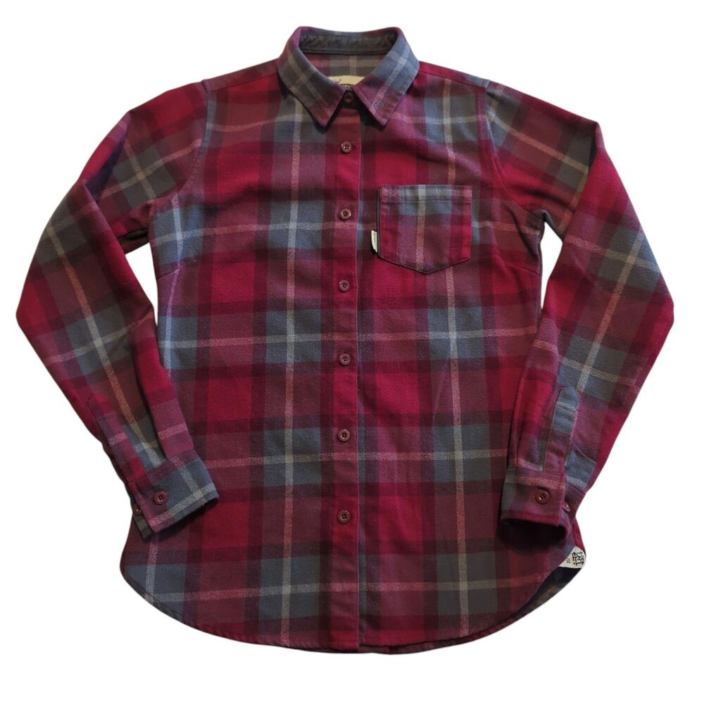 Flag Nor Fail Shirt XS Extra Small Women Red Plaid Flannel Button Up Top Outdoor